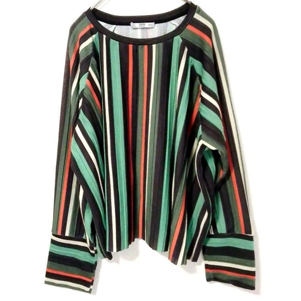 Zara Mitered Multicolor Stripe Kaleidoscope Long Sleeve Pullover Knit Top Large